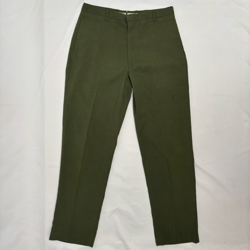 Vintage 60s 70s Sears Pants Military Perma-Prest Olive Green 32x30 Waldes Zip